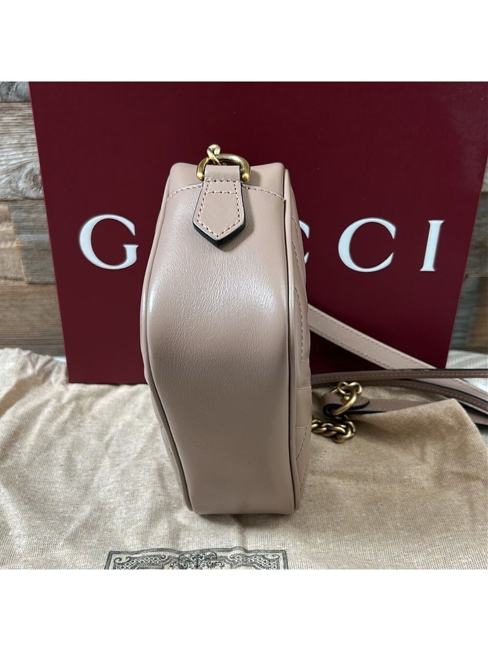 Gucci GG Marmont Mini Shoulder Bag Dusty Pink Gold Hardware # 448065DTD1T5729 - Picture 6 of 13
